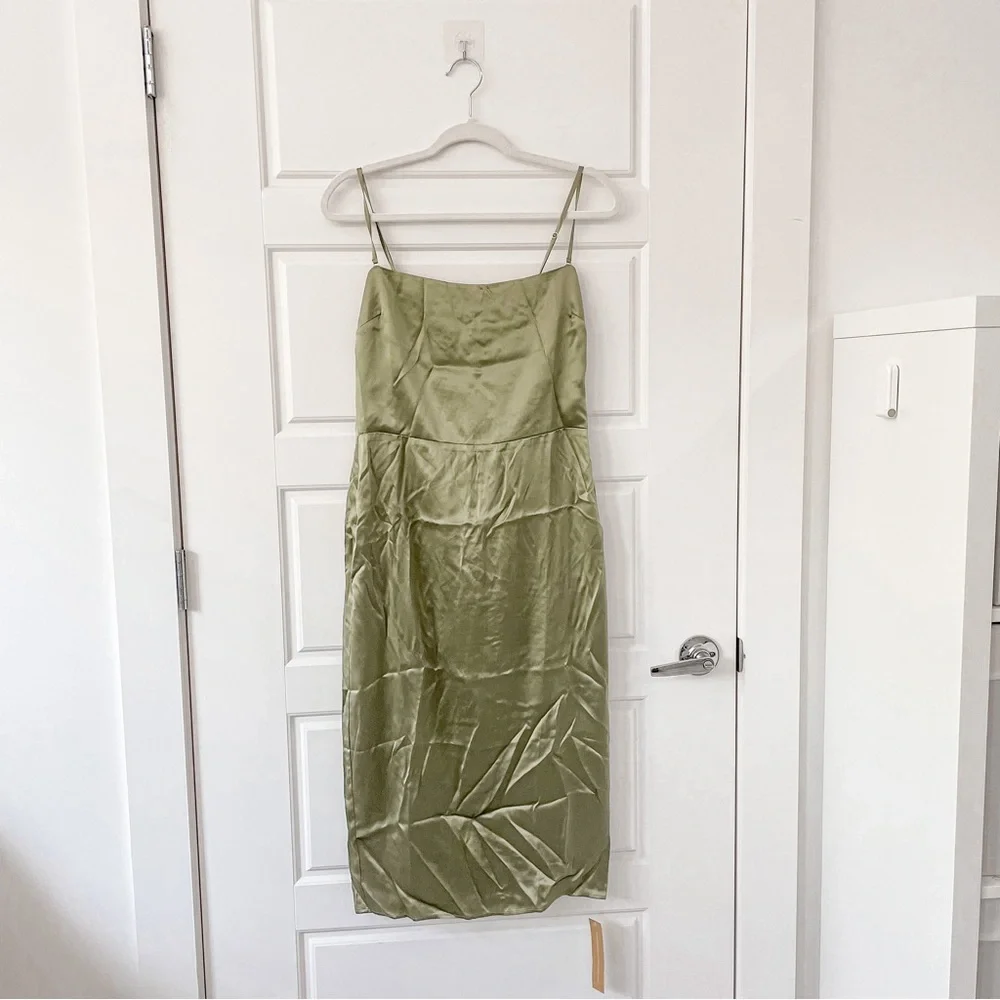 NEW Reformation Oaklie Strap Silk Midi Slip Dress Artichoke - Picture 4 of 9
